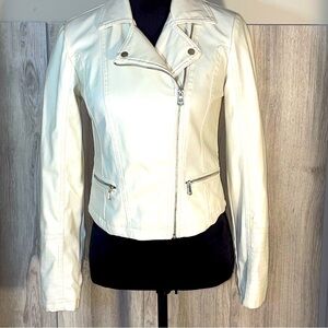 New Look Womens Jacket White Moto Faux Leather Small